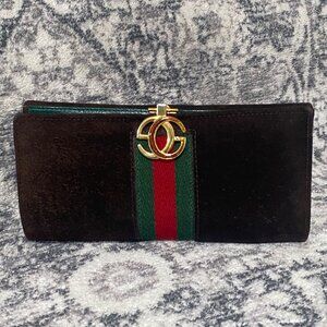 Vintage Gucci Sherry Line Suede and Leather Wallet Bi-fold with Chain